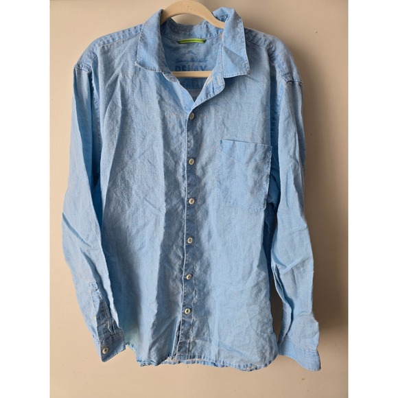 Tommy Bahama Relax Blue Linen Button Down Shirt Mens XL Extra Large - Picture 1 of 10